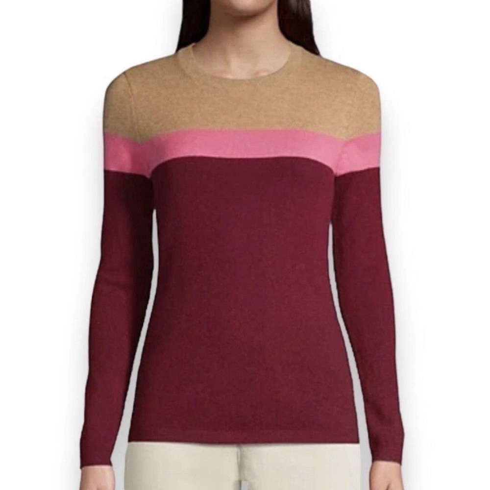 Lands' End Women's 100% Cashmere Maroon Striped Sweater Size M (10-12) $178
